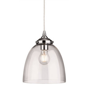 Luminosa Seville 1 Light Dome Ceiling Pendant Chrome with Clear Glass, E27