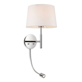 Luminosa Seymour Classic Switched Wall Lamp with Adjustable Reading Light Chrome with Cream Shade