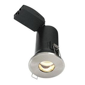 Luminosa Shieldplus Fire Rated 1 Light Bathroom Recessed Light Satin Nickel Plate, Glass IP65, GU10