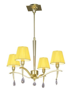 Luminosa Siena Ceiling Pendant Round 4 Light E14, Polished Brass with Amber Cream Shades And Clear Crystal