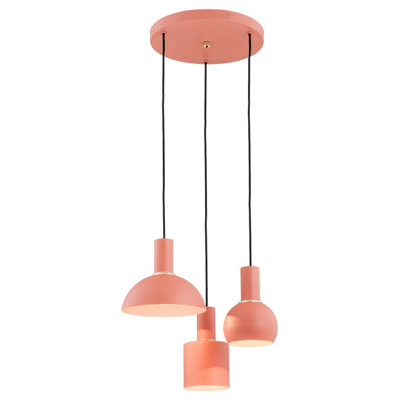 Luminosa Sines Cluster Pendant Ceiling 3 Light Coral Structure, Brass Elements