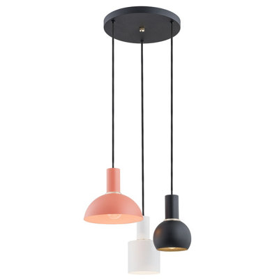Luminosa Sines Cluster Pendant Ceiling 3 Light Mix (White, Black, Coral) Structure, Brass Elements
