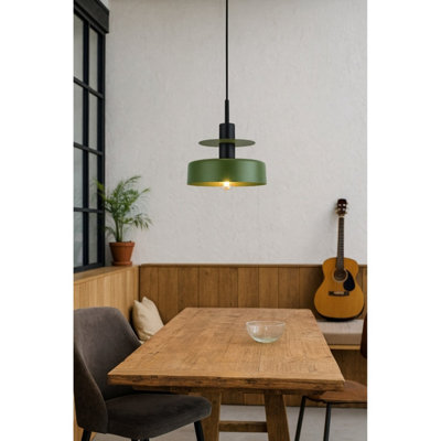 Luminosa Solea Dome Pendant Ceiling Light Green, Black 1x E27
