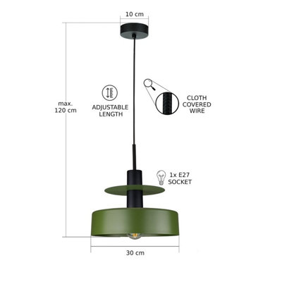 Luminosa Solea Dome Pendant Ceiling Light Green, Black 1x E27