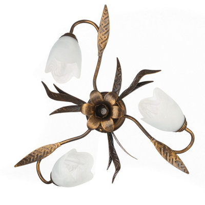 Luminosa Sonia Flower Design Multi Arm Semi Flush Ceiling Lamp, Glass Shades, 3x E14
