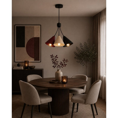 Luminosa Sora Cluster Pendant Ceiling Light Burgundy, Beige, Black 3x E27