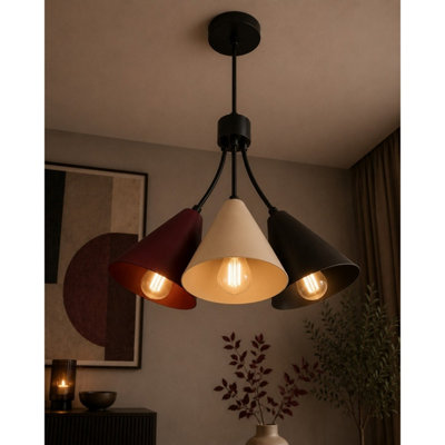 Luminosa Sora Cluster Pendant Ceiling Light Burgundy, Beige, Black 3x E27
