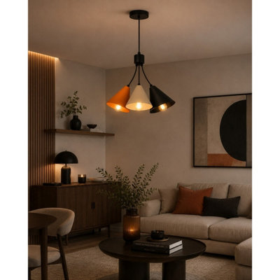 Luminosa Sora Cluster Pendant Ceiling Light Orange, Beige, Black 3x E27