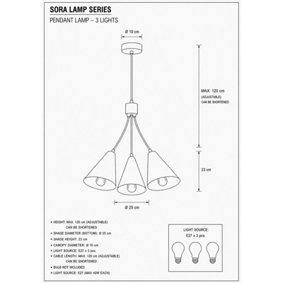 Luminosa Sora Cluster Pendant Ceiling Light Orange, Beige, Black 3x E27