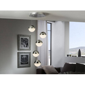 Luminosa Sphere Integrated LED Dimmable Cluster Drop Ceiling Pendant with Remote Control Chrome