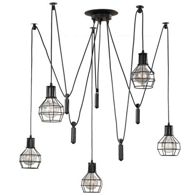 Luminosa Spider 5 Light Wire Shade Cluster Pendant Ceiling Light Black