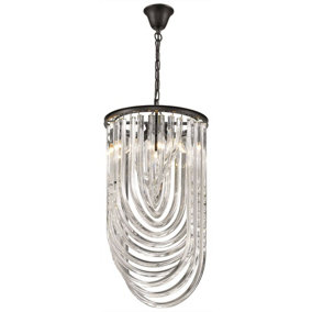 Luminosa Spring 3 Light Ceiling Pendant Black Chrome, Clear with Crystals, E14