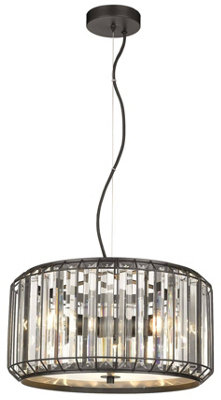Luminosa Spring 3 Light Ceiling Pendant Black, Clear with Crystals, E27