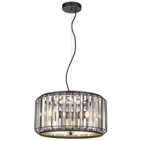 Luminosa Spring 3 Light Ceiling Pendant Black, Clear with Crystals, E27