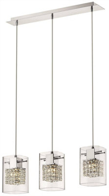 Luminosa Spring 3 Light Ceiling Pendant Chrome Glass Three Bar, G9