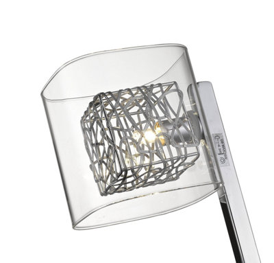 Luminosa Spring 3 Light Floor Lamp Mesh Chrome, Clear and Glass, G9