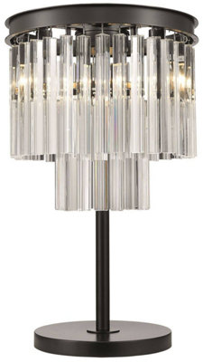 Luminosa Spring 3 Light Table Lamp Black Chrome, Crystal, E14