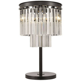 Luminosa Spring 3 Light Table Lamp Black Chrome, Crystal, E14