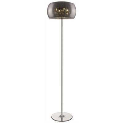 Luminosa Spring 4 Light Floor Lamp Chrome, Crystal with Smoked Glass Shade, G9