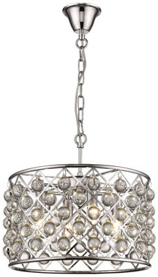 Luminosa Spring 4 Light Small Ceiling Pendant Chrome, Clear with Crystals, E14