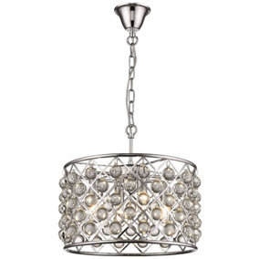 Luminosa Spring 4 Light Small Ceiling Pendant Chrome, Clear with Crystals, E14