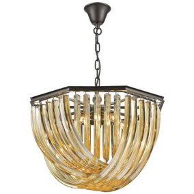 Luminosa Spring 5 Light Ceiling Pendant Black Chrome, Champagne gold with Crystals, E14