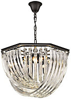 Luminosa Spring 5 Light Ceiling Pendant Black Chrome, Clear with Crystals, E14