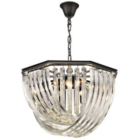 Luminosa Spring 5 Light Ceiling Pendant Black Chrome, Clear with Crystals, E14