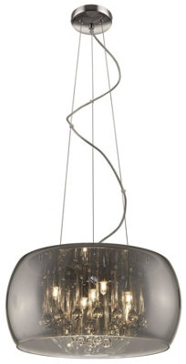 Luminosa Spring 5 Light Ceiling Pendant Chrome, Smoked grey with Glass Shade with Crystals, G9