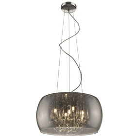 Luminosa Spring 5 Light Ceiling Pendant Chrome, Smoked grey with Glass Shade with Crystals, G9