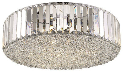 Luminosa Spring 5 Light Flush Ceiling Light Chrome, Crystal, G9