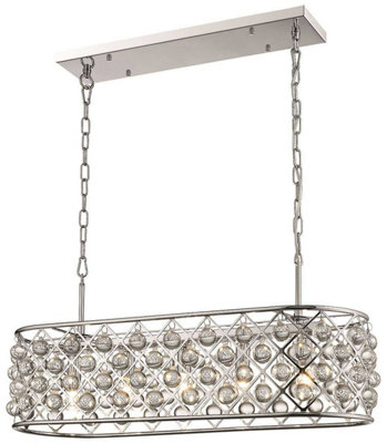 Luminosa Spring 5 Light Oval Ceiling Pendant Chrome, Clear with Crystals, E14