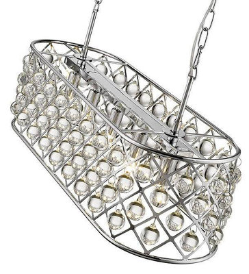 Luminosa Spring 5 Light Oval Ceiling Pendant Chrome, Clear with Crystals, E14