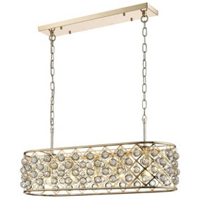 Luminosa Spring 5 Light Oval Ceiling Pendant Gold, Clear with Crystals, E14