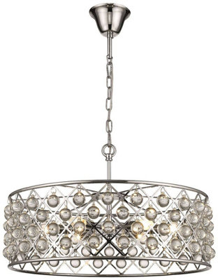 Luminosa Spring 6 Light Large Ceiling Pendant Chrome, Clear with Crystals, E14