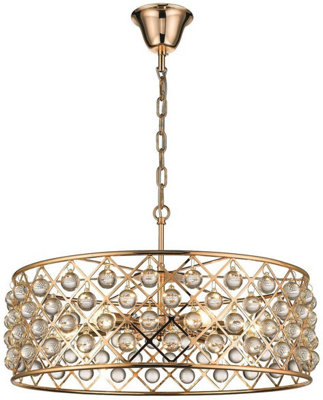 Luminosa Spring 6 Light Large Ceiling Pendant Gold, Clear with Crystals, E14