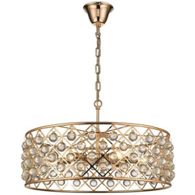 Luminosa Spring 6 Light Large Ceiling Pendant Gold, Clear with Crystals, E14