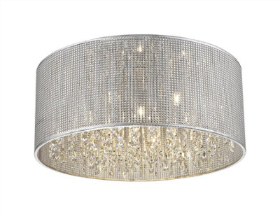 Luminosa Spring 6 Light Small Flush Ceiling Light Silver, Crystal Glass, G9