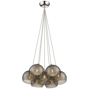 Luminosa Spring 7 Light Cluster Pendant Chrome, Smoked grey with Glass Shades, G9