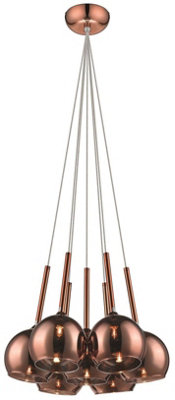 Luminosa Spring 7 Light Cluster Pendant Copper with Glass Shades, G9