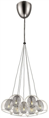 Luminosa Spring 7 Light Cluster Pendant Mesh Chrome, Clear, G4 Bulb
