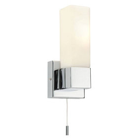 Luminosa Square 1 Light Bathroom Wall Light Chrome IP44 with Opal Glass, E14