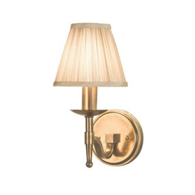 Luminosa Stanford 1 Light Indoor Candle Wall Light Antique Brass with Beige Shade, E14