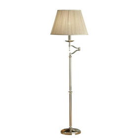 Luminosa Stanford 1 Light Swing Arm Floor Lamp Polished Nickel Plate with Beige Shade, E27