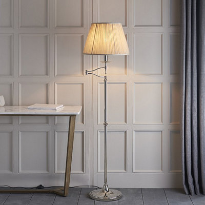 Luminosa Stanford 1 Light Swing Arm Floor Lamp Polished Nickel Plate with Beige Shade E27
