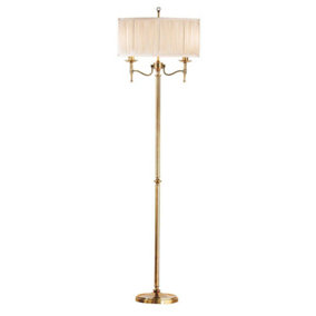 Luminosa Stanford 2 Light Floor Lamp Antique Brass with Beige Shade, E14