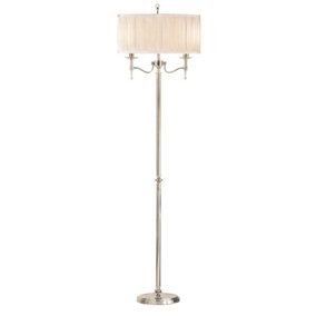 Luminosa Stanford 2 Light Floor Lamp Polished Nickel Plate with Beige Shade, E14