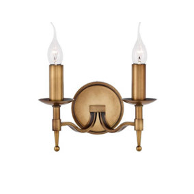 Luminosa Stanford 2 Light Indoor Twin Candle Wall Light Antique Brass, E14