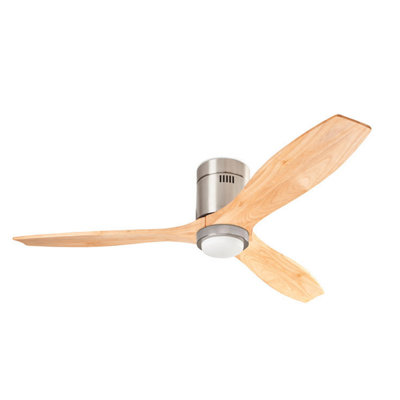 Luminosa Stem LED Ceiling Fan Satin Nickel, Solid Wood Blades, 3000-4000-5000K