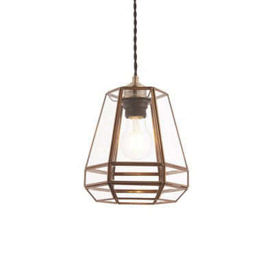 Luminosa Stockheld 1 Light Pendant Antique Solid Brass, Glass, E27